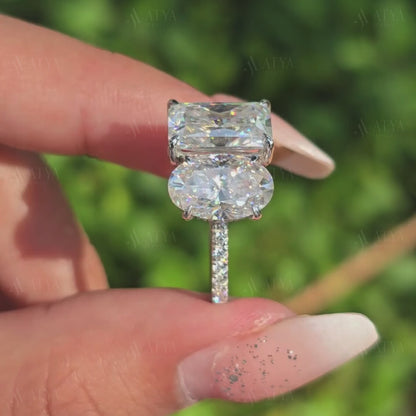 Unique Toi Et Moi Hidden Halo Oval and Radiant Cut Toi Et Moi Engagement Ring Wedding Ring Promise Ring