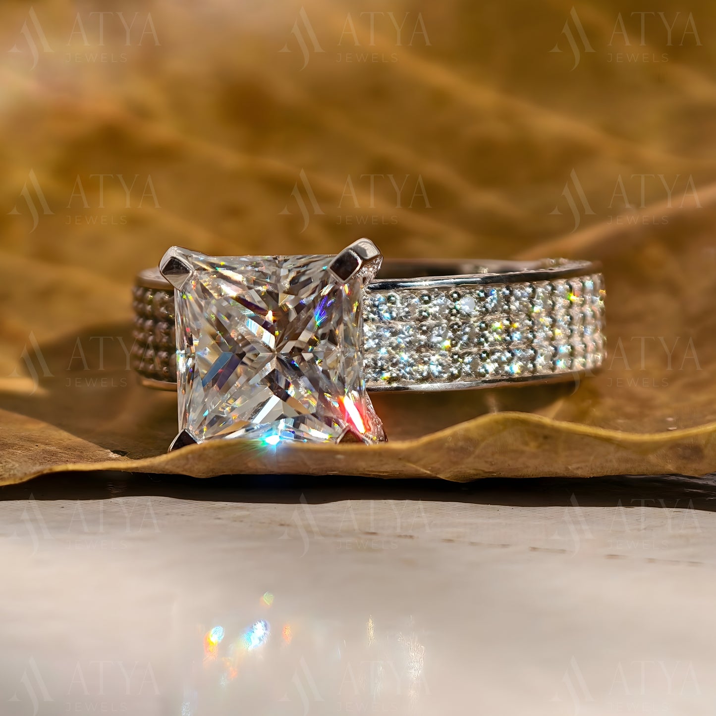 3CT Princess Cut Engagement Ring Side Thick Band