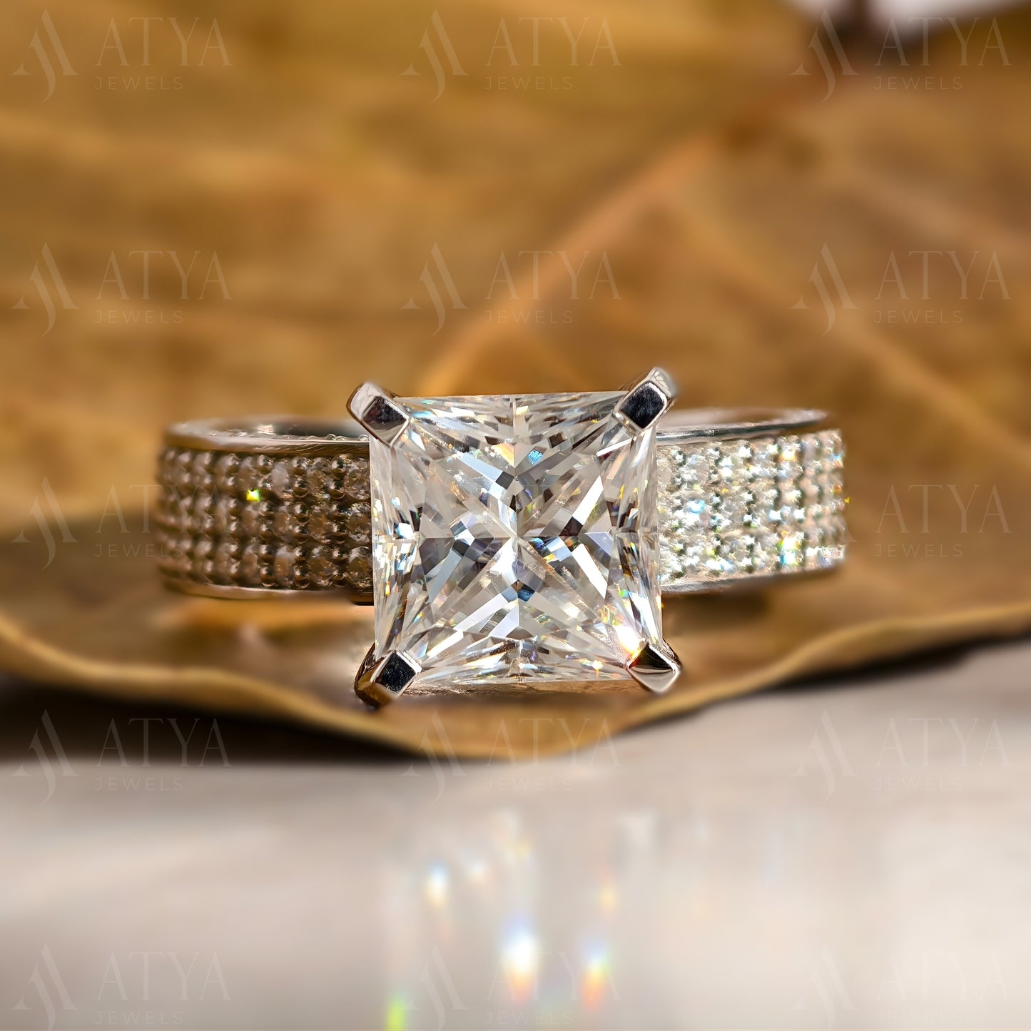 3CT Princess Cut Engagement Ring Side Thick Band