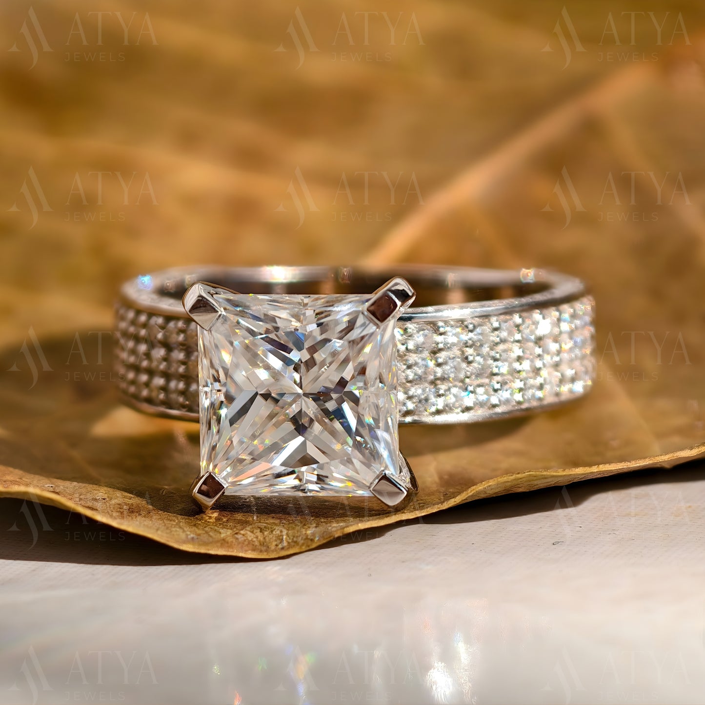 3CT Princess Cut Engagement Ring Side Thick Band