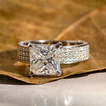 3CT Princess Cut Engagement Ring Side Thick Band