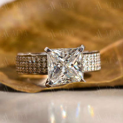 3CT Princess Cut Engagement Ring Side Thick Band