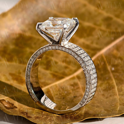 3CT Princess Cut Engagement Ring Side Thick Band