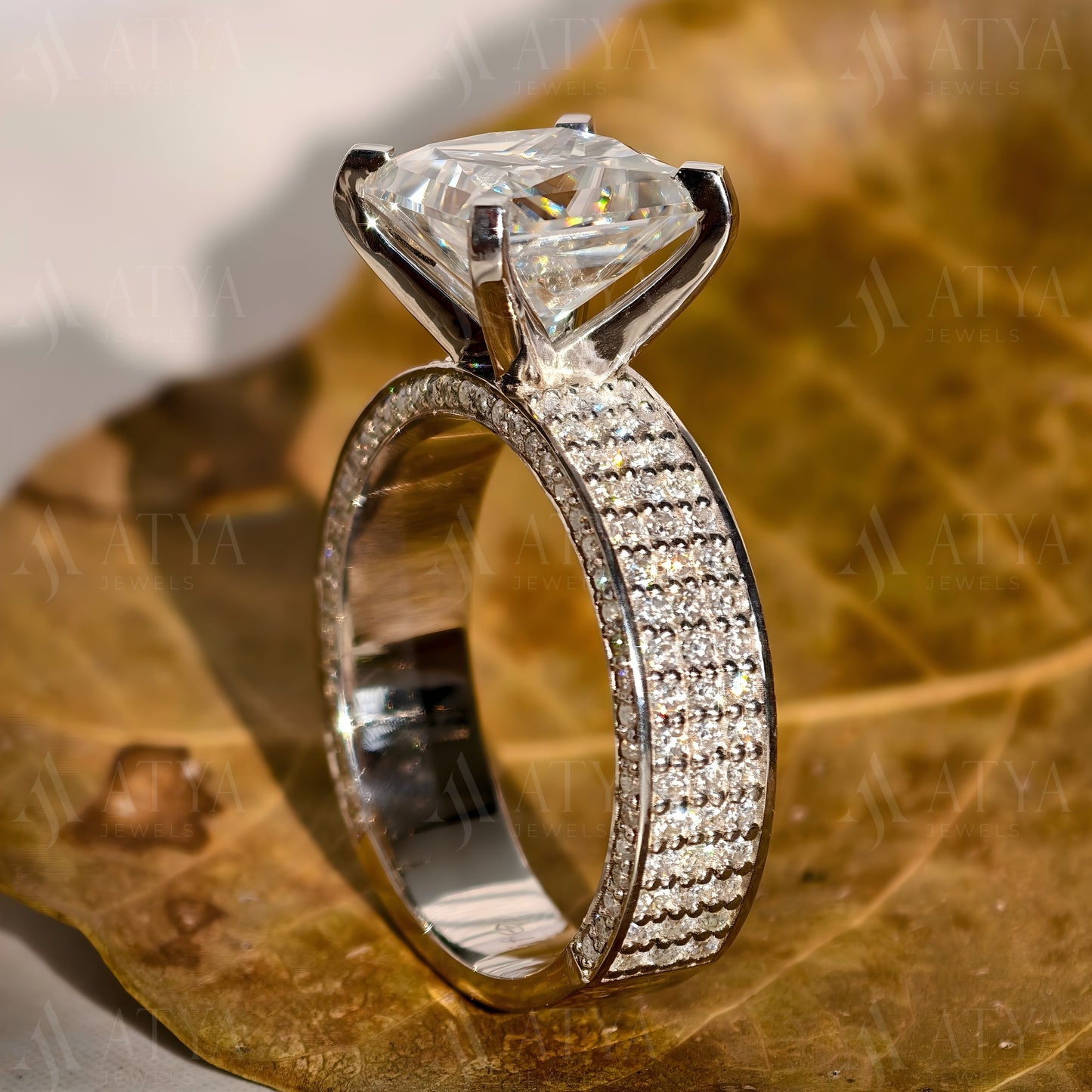 3CT Princess Cut Engagement Ring Side Thick Band