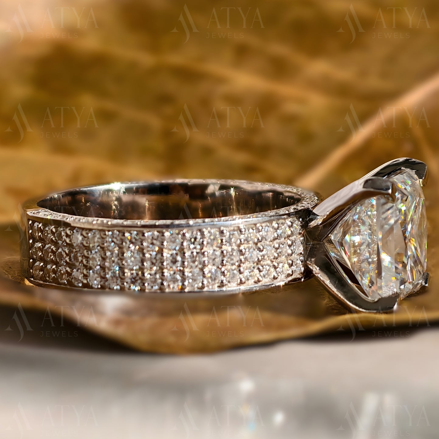 3CT Princess Cut Engagement Ring Side Thick Band