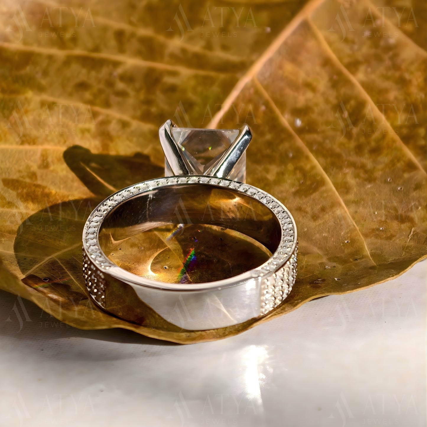 3CT Princess Cut Engagement Ring Side Thick Band