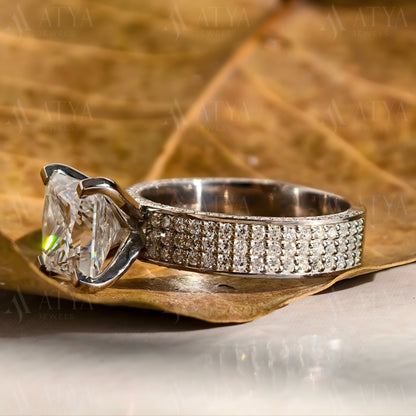 3CT Princess Cut Engagement Ring Side Thick Band