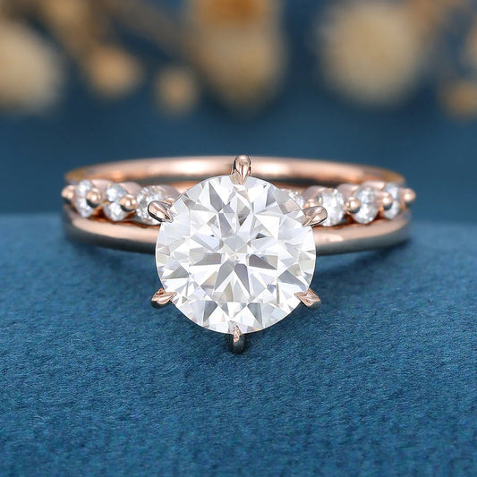 2.75 CT Round Cut Moissanite Solitaire Bridal Set