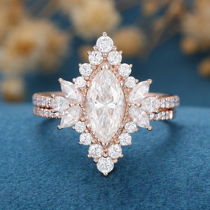 1.50 CT Marquise Cut Moissanite Wedding Bridal Set