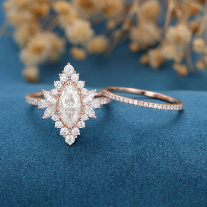 1.50 CT Marquise Cut Moissanite Wedding Bridal Set
